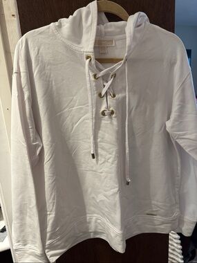 MICHAEL Michael Kors White Lace-Up Hoodie with Gold Eyelets